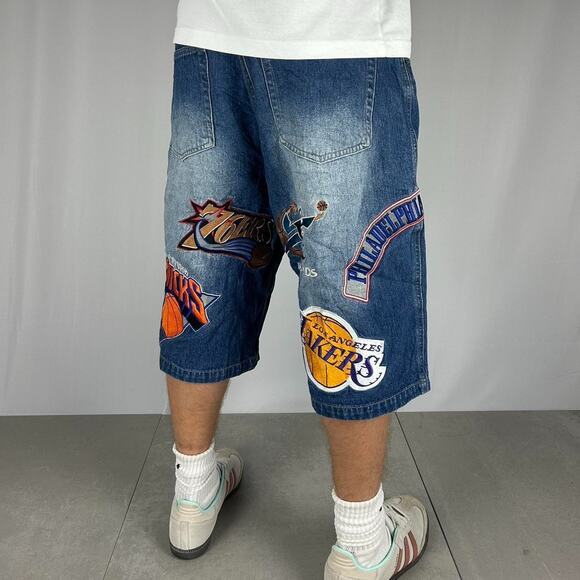 Unk Other - Vintage NBA Jorts 36 J-Sport Denim Shorts Multi Team Patch Y2K Baggy 90s